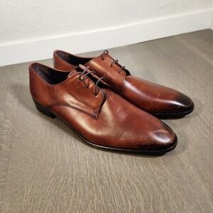 Vellapais Men's Brown Burnished Leather Derby Dress Shoes Size 14 EU 49 48549